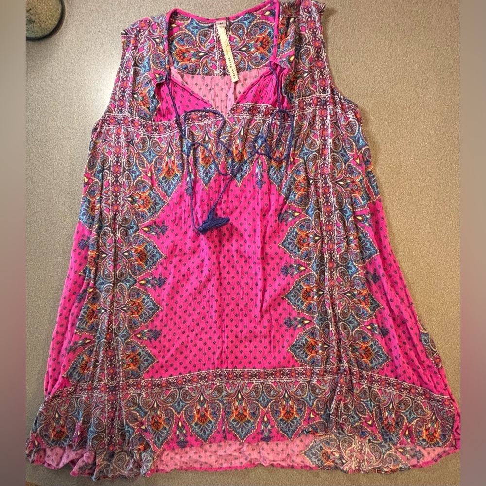 Uncle Franks boho sleeveless‎ tunic dress. Vibrant pink paisley SZ M beach flowy